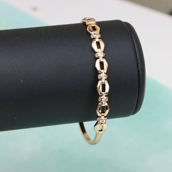 Elegant Linked Design Rose Gold Bangle with Sparkling Accents, XPBL0439 - Picture 7 of 11